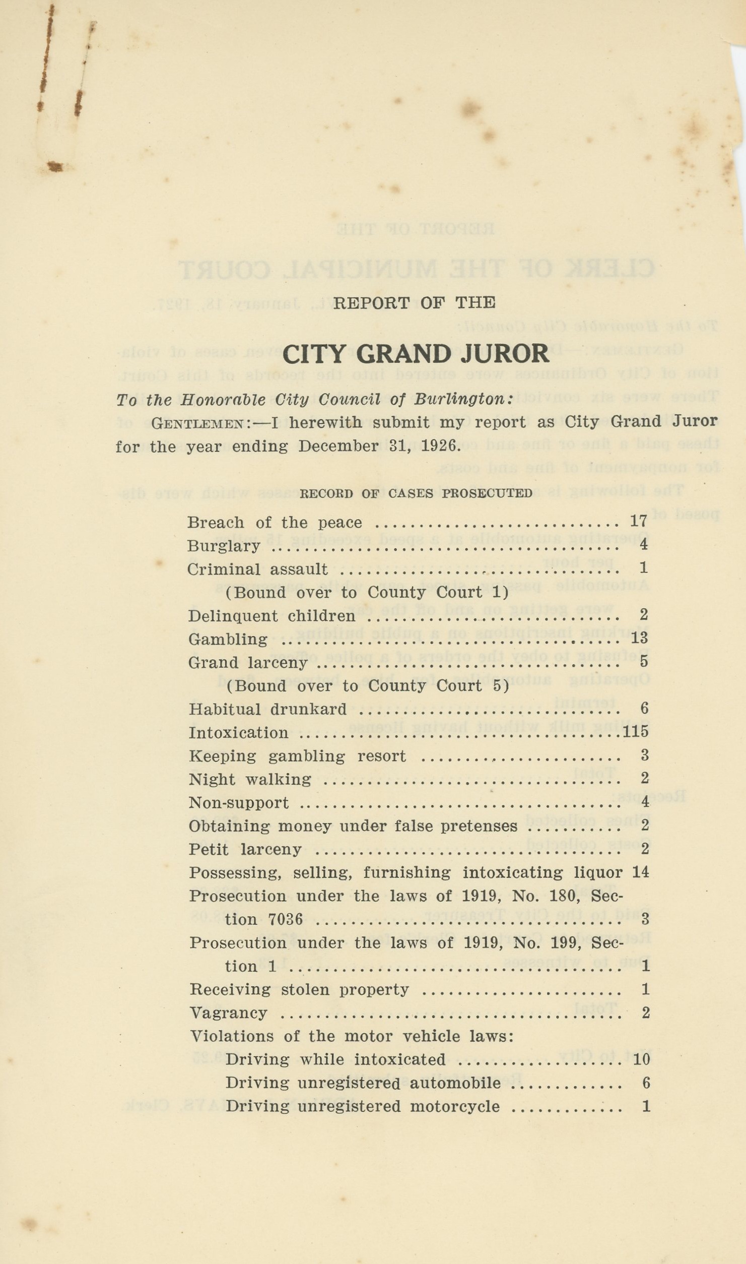Report of the City Grand Juror, 1926