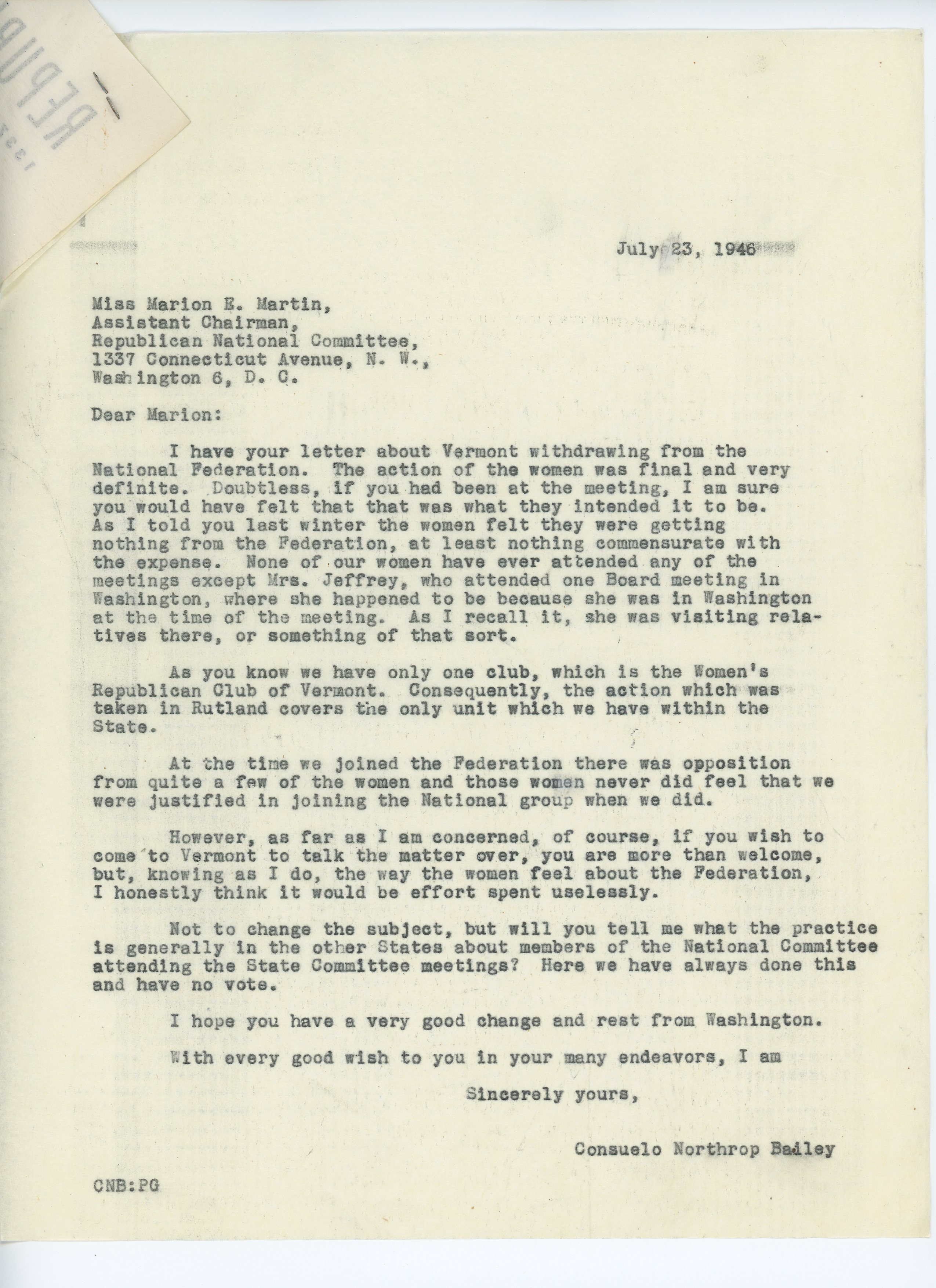 Consuelo N. Bailey to Marion E. Martin 1946 July 23